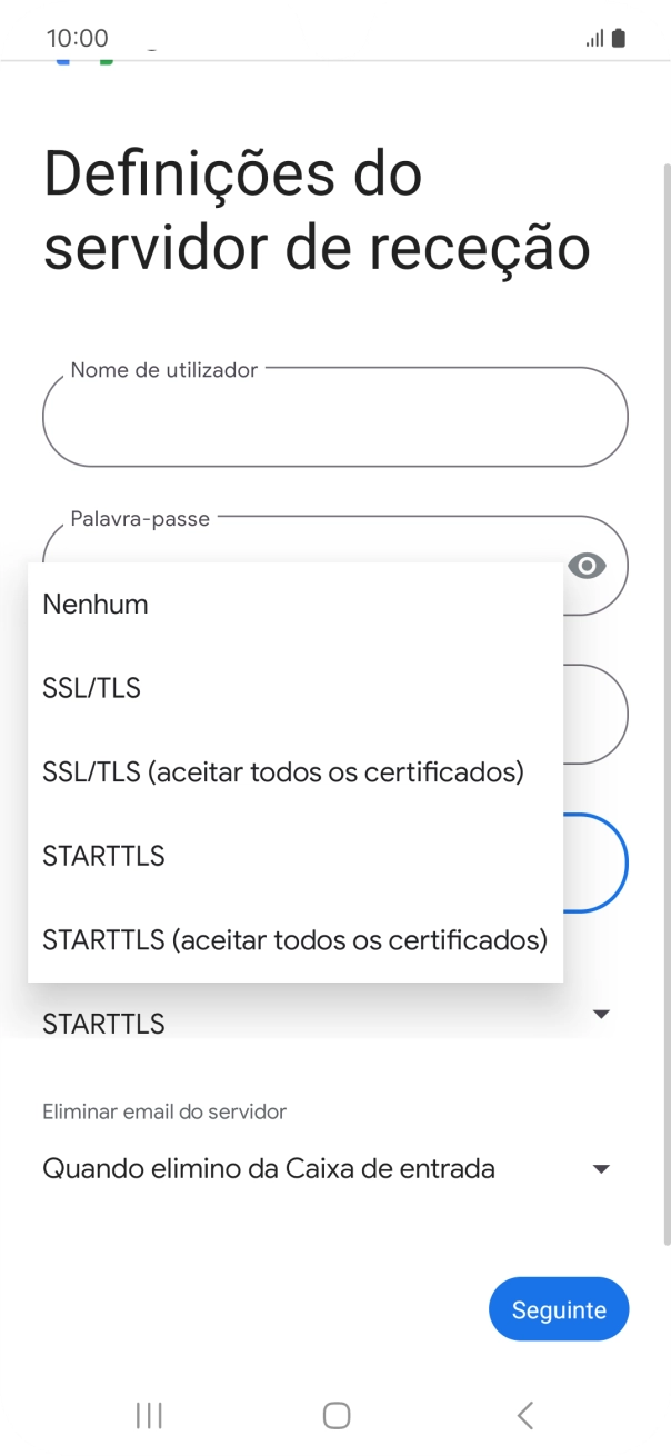 Prima SSL/TLS para desativar a função.