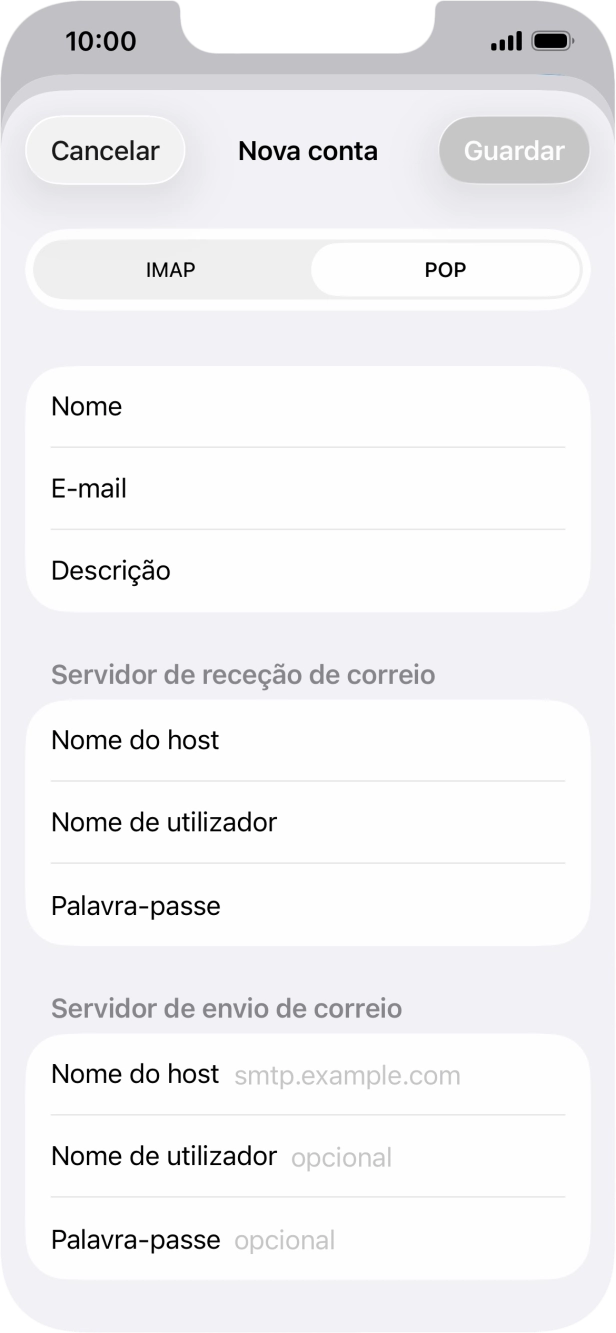 Prima Nome do host e insira smtp.vodafone.pt.