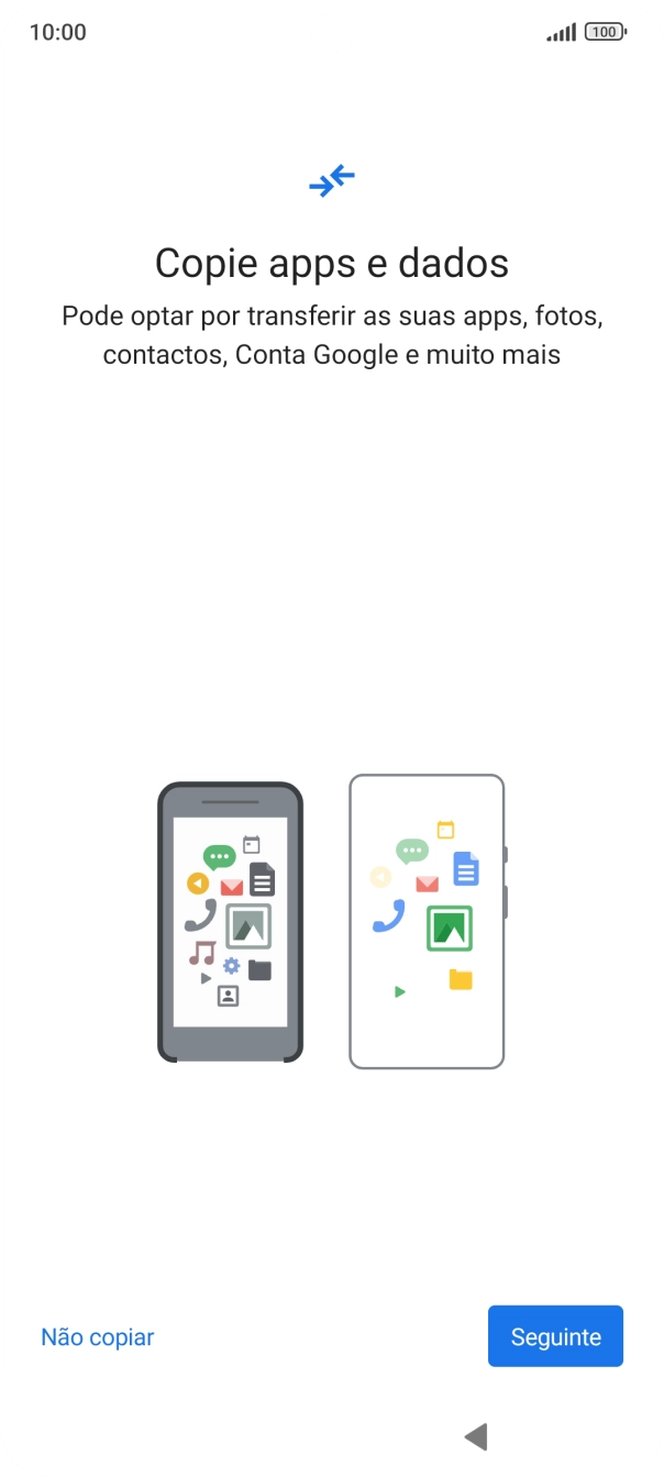 É possível transferir conteúdo de outro telefone quando o telefone for ativado antes da primeira utilização e quando o telefone tiver sido reiniciado. Quando esta imagem for mostrada no ecrã, o telefone está pronto para transferir conteúdo de outro telefone.