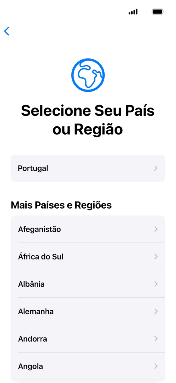 Prima a área ou país pretendido.