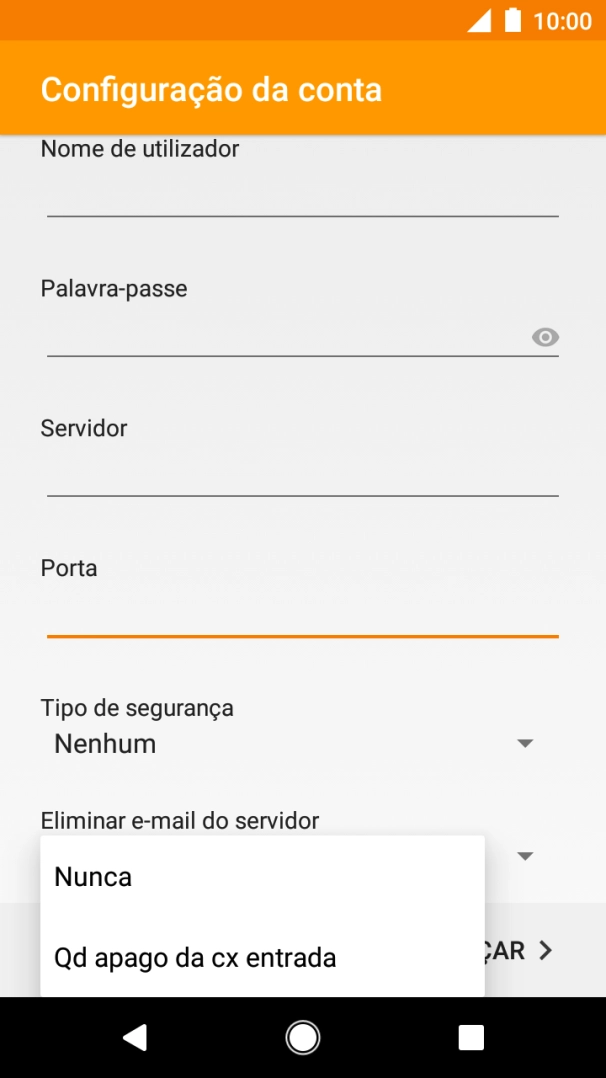 Prima Nunca para manter os e-mails no servidor quando estes são apagados no telefone.