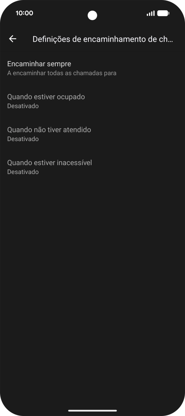 Prima o tipo de desvio pretendido.