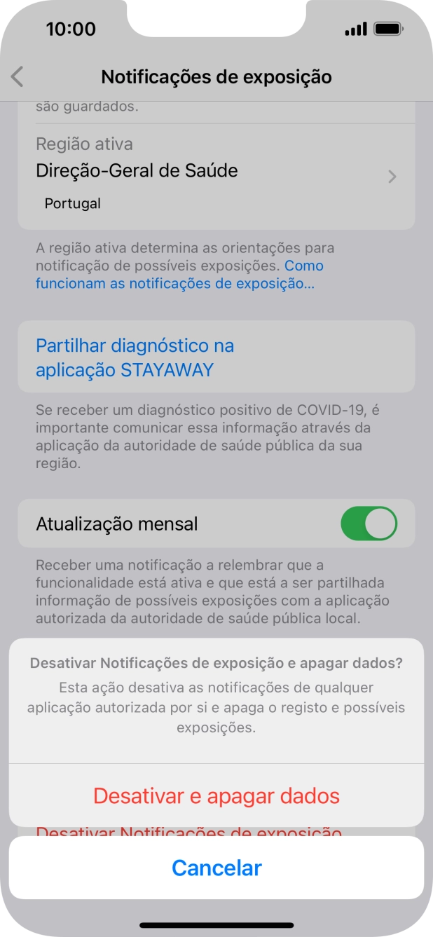 Prima Desativar e apagar dados.