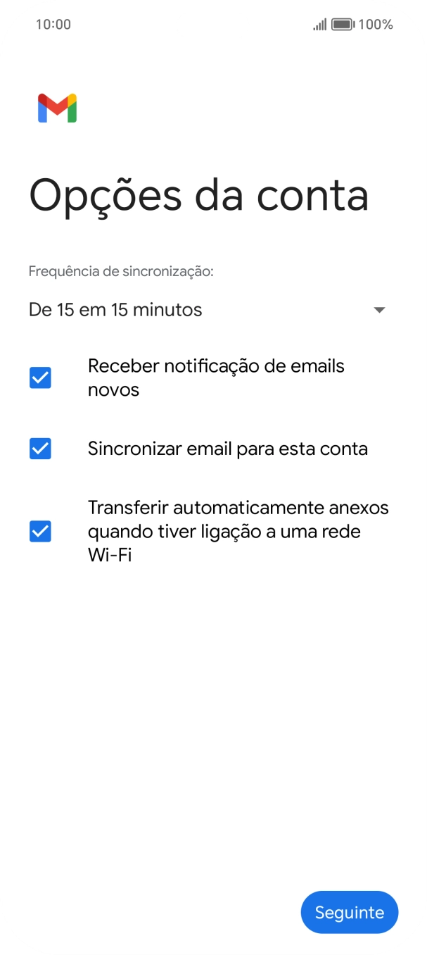 Se o ecrã mostrar esta imagem, a sua conta foi identificada e configurada automaticamente. Siga as indicações no ecrã para introduzir informações adicionais e concluir a configuração.