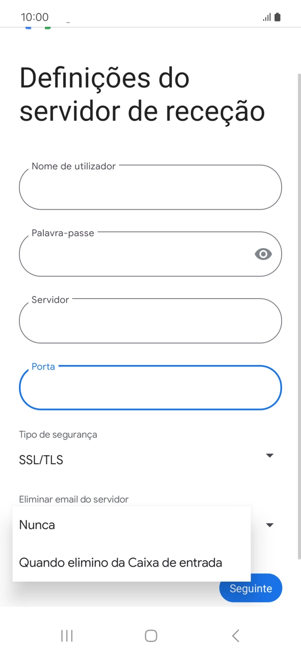 Prima Nunca para manter os e-mails no servidor quando estes são apagados no telefone.