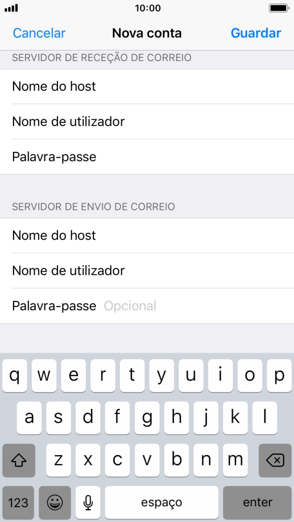 Prima Palavra-passe e introduza a password da sua conta de e-mail na Vodafone.