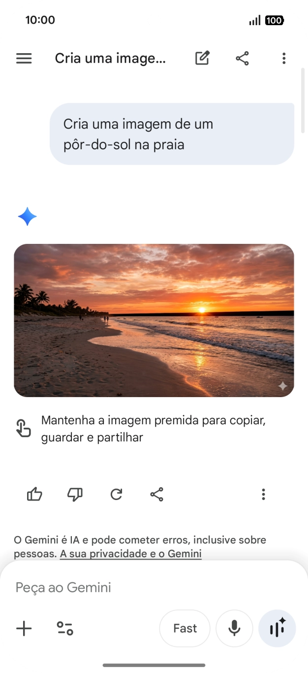Também é possível solicitar à Gemini que gere uma imagem baseada na sua descrição.