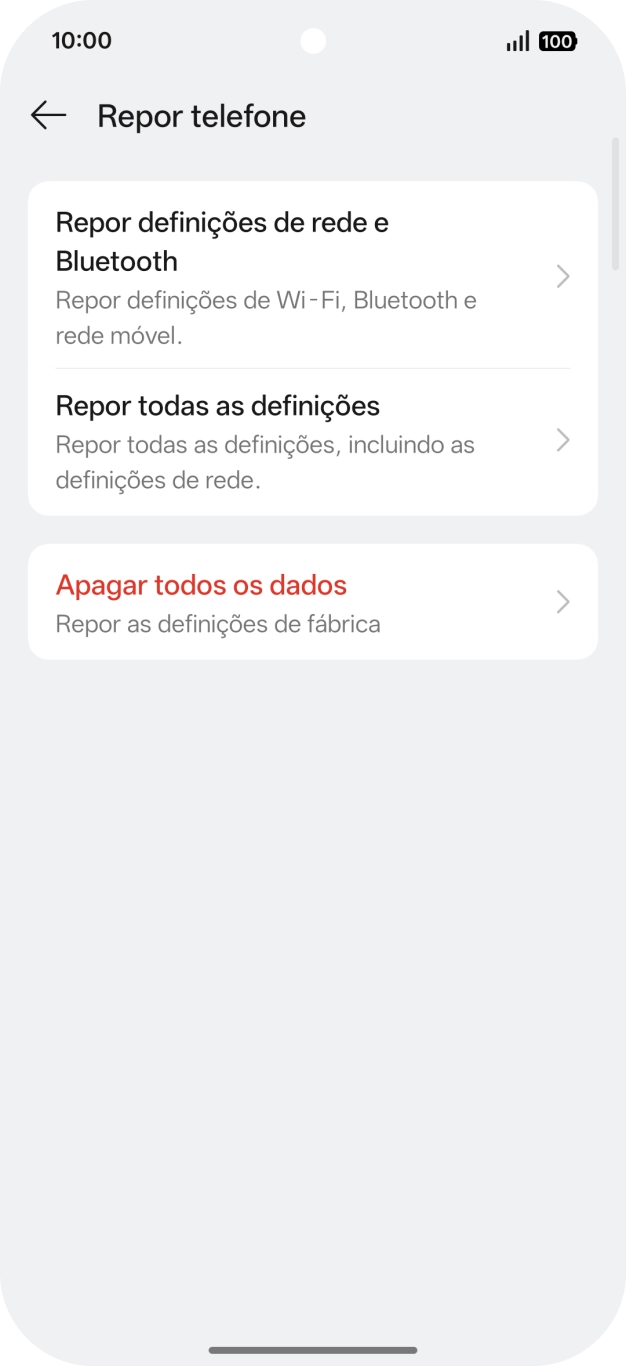 Prima Apagar todos os dados.