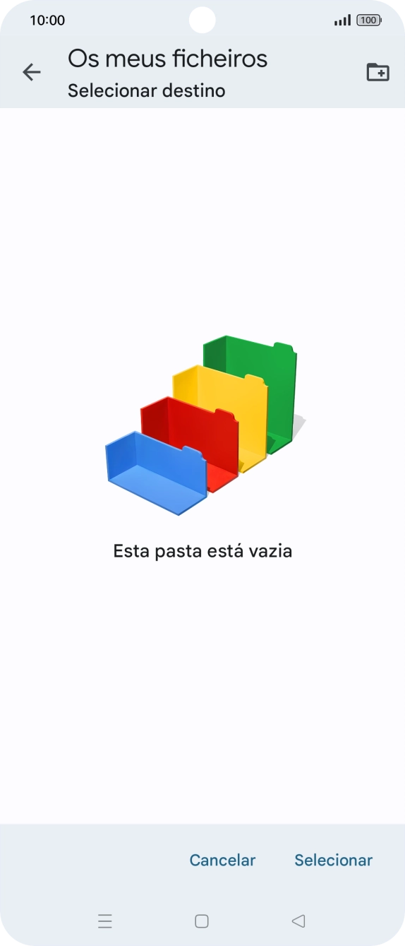 Se quiser criar uma nova pasta, prima o ícone de nova pasta e siga as indicações no ecrã para criar uma nova pasta.