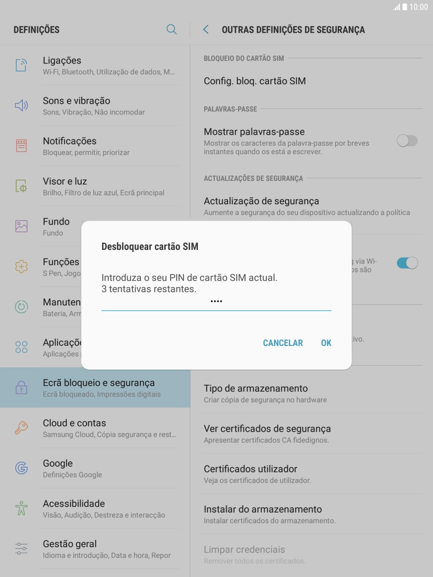 Introduza o seu código PIN e prima OK.