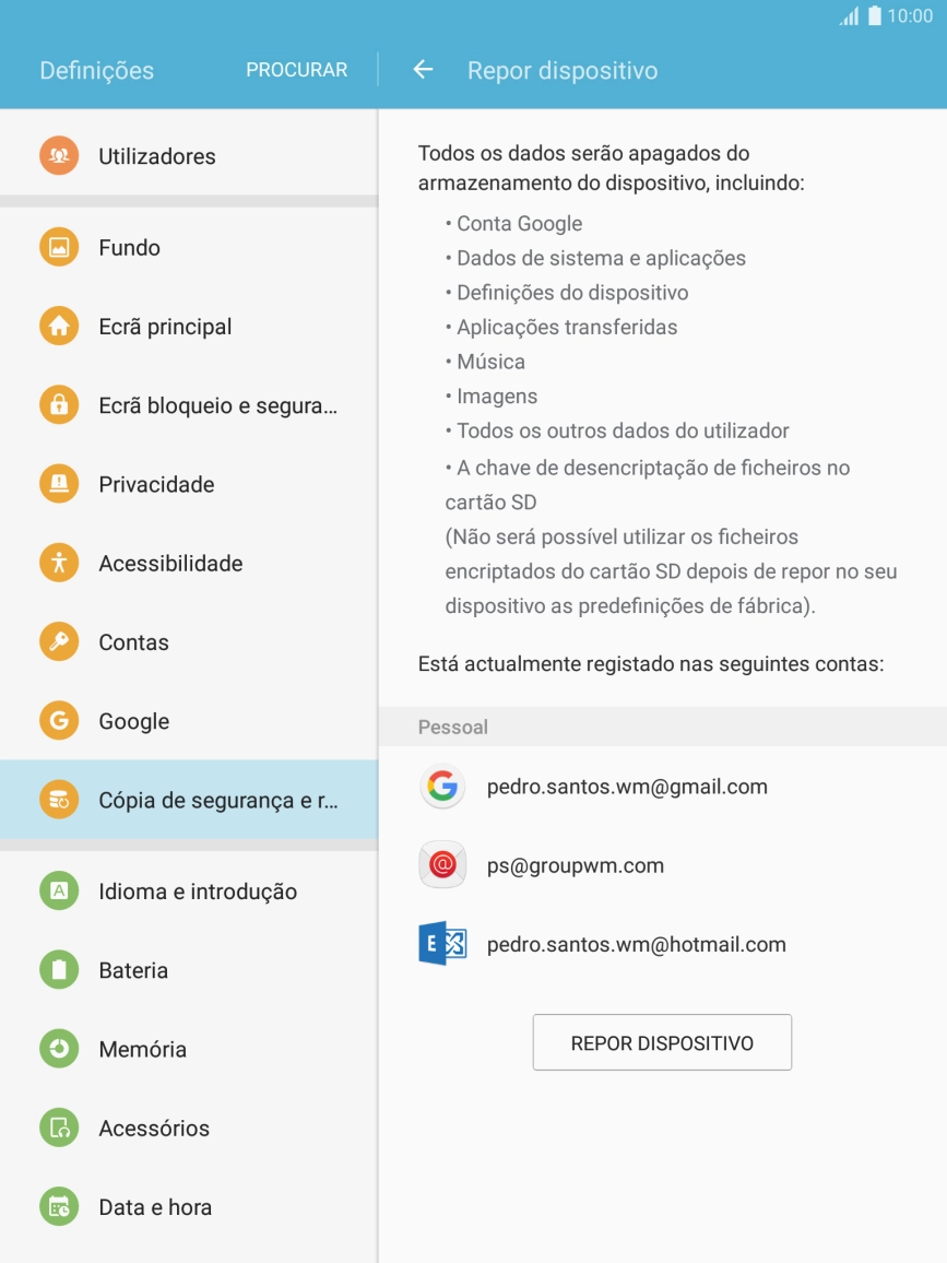 Prima REPOR DISPOSITIVO.