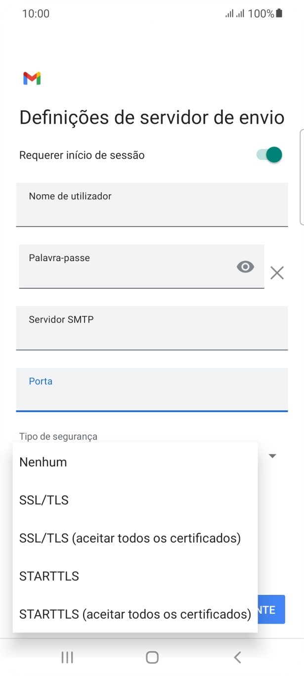 Prima STARTTLS para ativar a função.
