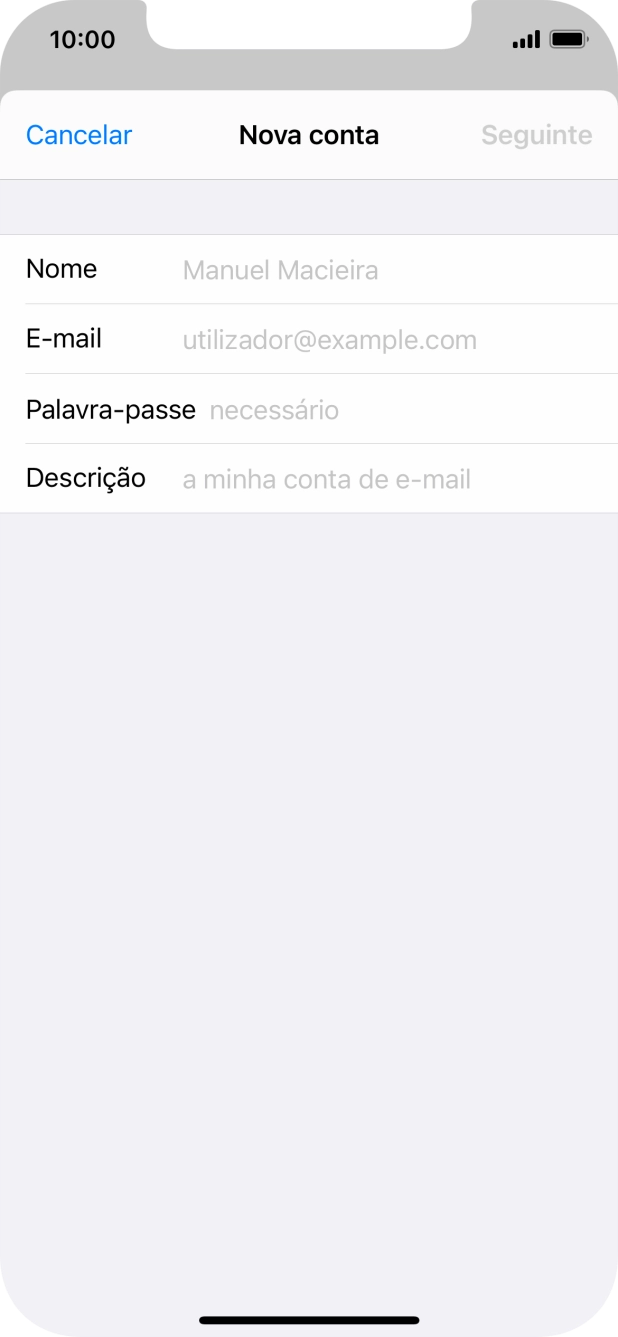 Prima Nome e introduza o nome do remetente pretendido.