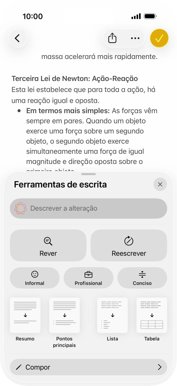 Prima Descrever a alteração e descreva em palavras suas, como pretende que o texto seja reescrito. Siga as indicações no ecrã para utilizar a função.