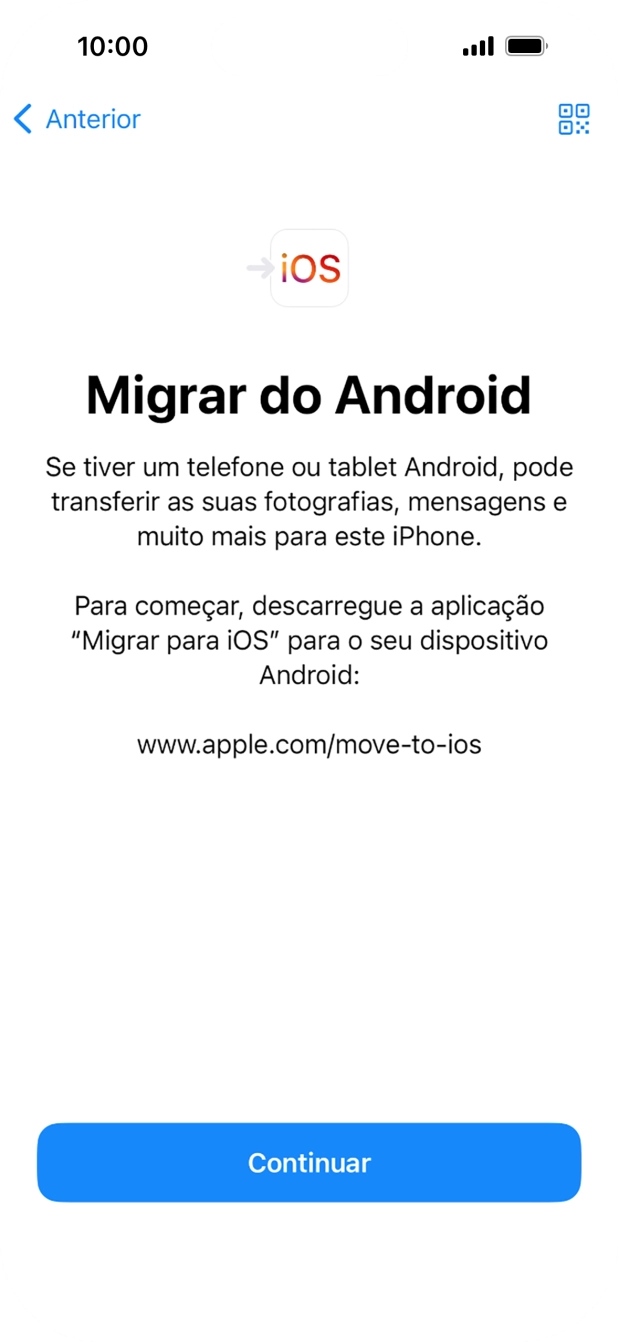 Antes de ser possível transferir conteúdo para o seu telefone, é necessário instalar a app 