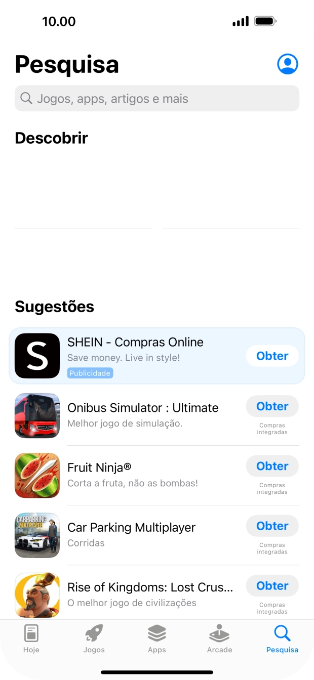 Prima o campo de pesquisa e introduza o nome ou categoria da app pretendida.