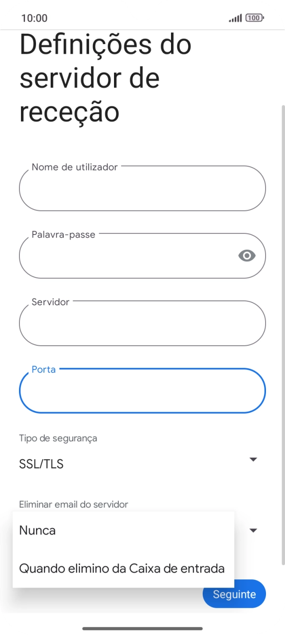 Prima Nunca para manter os e-mails no servidor quando estes são apagados no telefone.