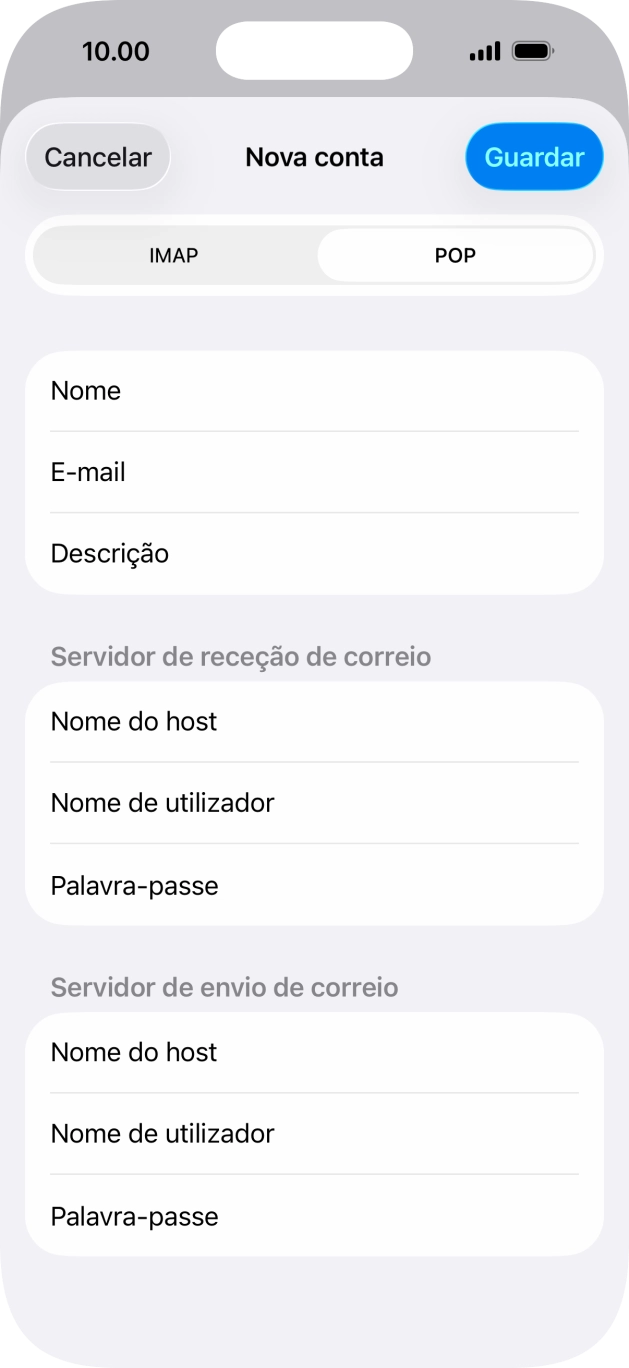 Prima Guardar. A sua conta de e-mail está agora configurada. Se pretender escolher definições adicionais para o servidor de receção e envio, siga os passos seguintes.