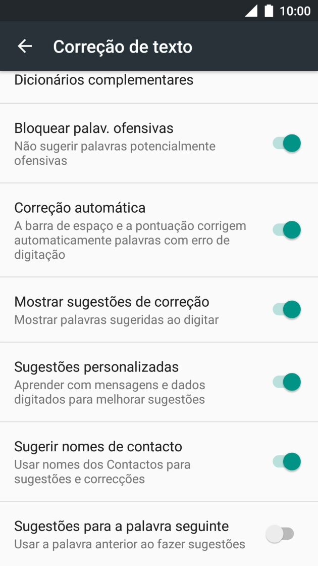 Prima Sugestões para a palavra seguinte para ativar a função.
