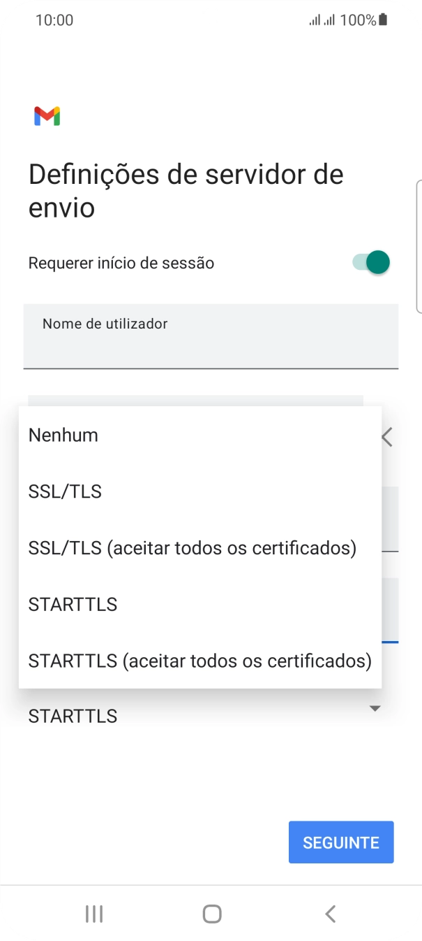 Prima STARTTLS para ativar a função.