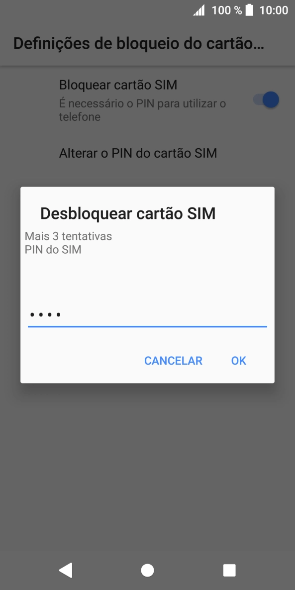 Introduza o seu código PIN e prima OK.