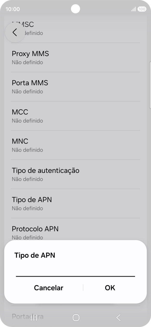 Introduza default e prima OK.
