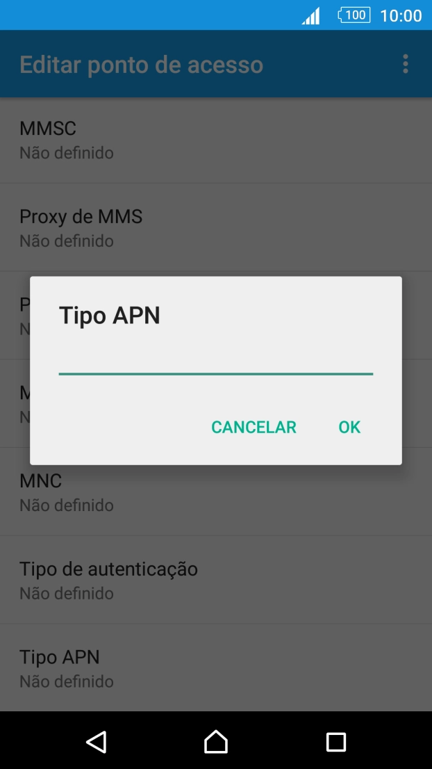 Introduza default e prima OK.