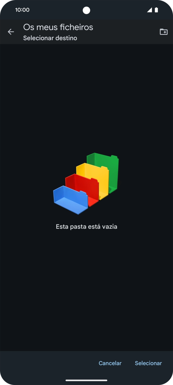 Se quiser criar uma nova pasta, prima o ícone de nova pasta e siga as indicações no ecrã para criar uma nova pasta.