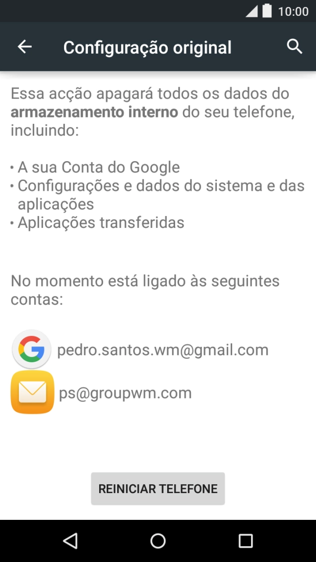 Prima REINICIAR TELEFONE.