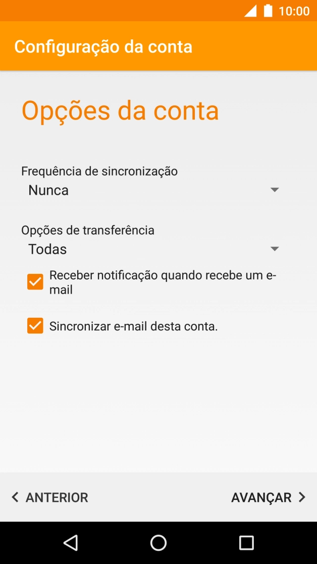 Se o ecrã mostrar esta imagem, a sua conta foi identificada e configurada automaticamente. Siga as indicações no ecrã para introduzir informações adicionais e concluir a configuração.