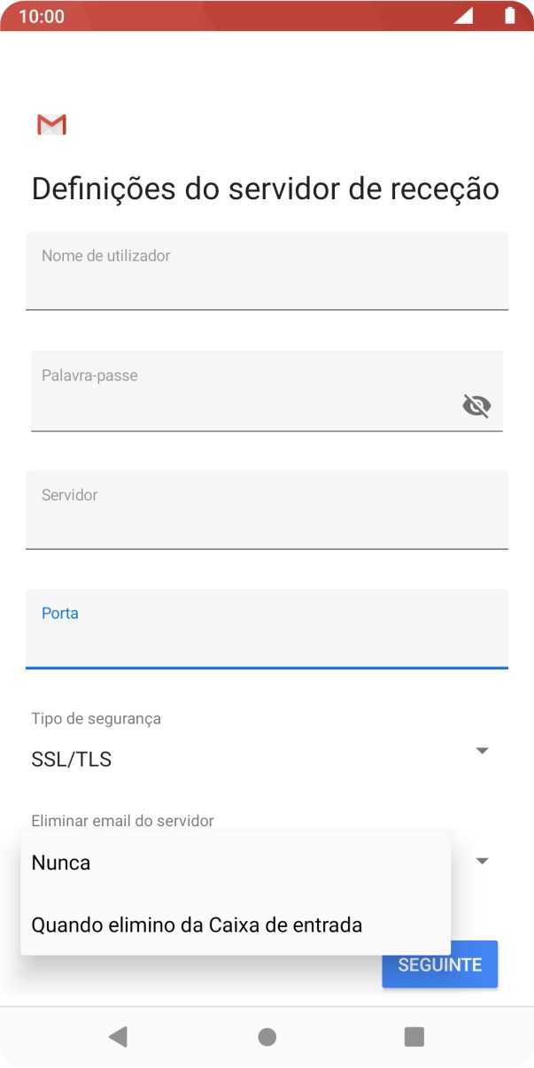 Prima Nunca para manter os e-mails no servidor quando estes são apagados no telefone.
