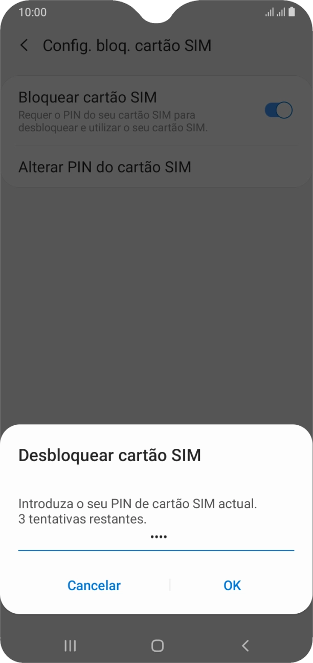 Introduza o seu código PIN e prima OK.