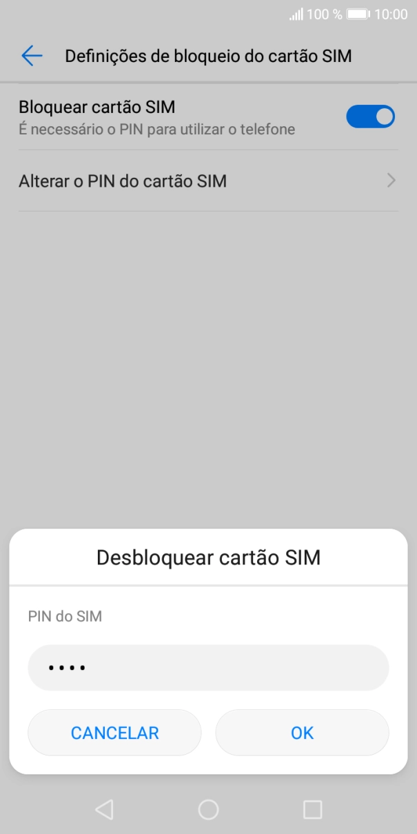Introduza o seu código PIN e prima OK.