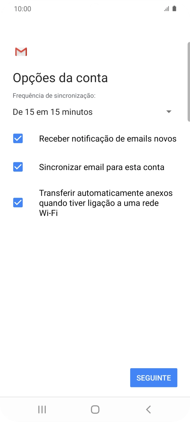 Se o ecrã mostrar esta imagem, a sua conta foi identificada e configurada automaticamente. Siga as indicações no ecrã para introduzir informações adicionais e concluir a configuração.