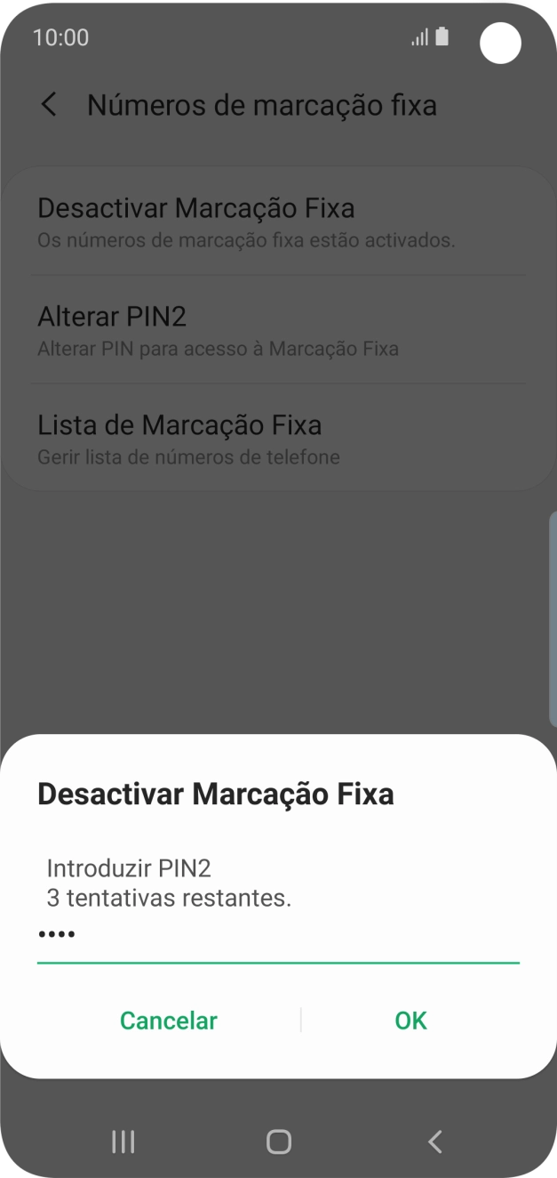 Introduza o código PIN2 e prima OK.