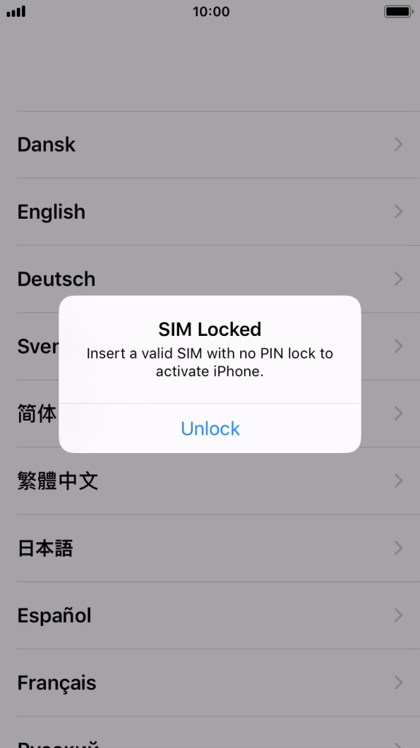 Se o cartão SIM estiver bloqueado, prima Unlock.
