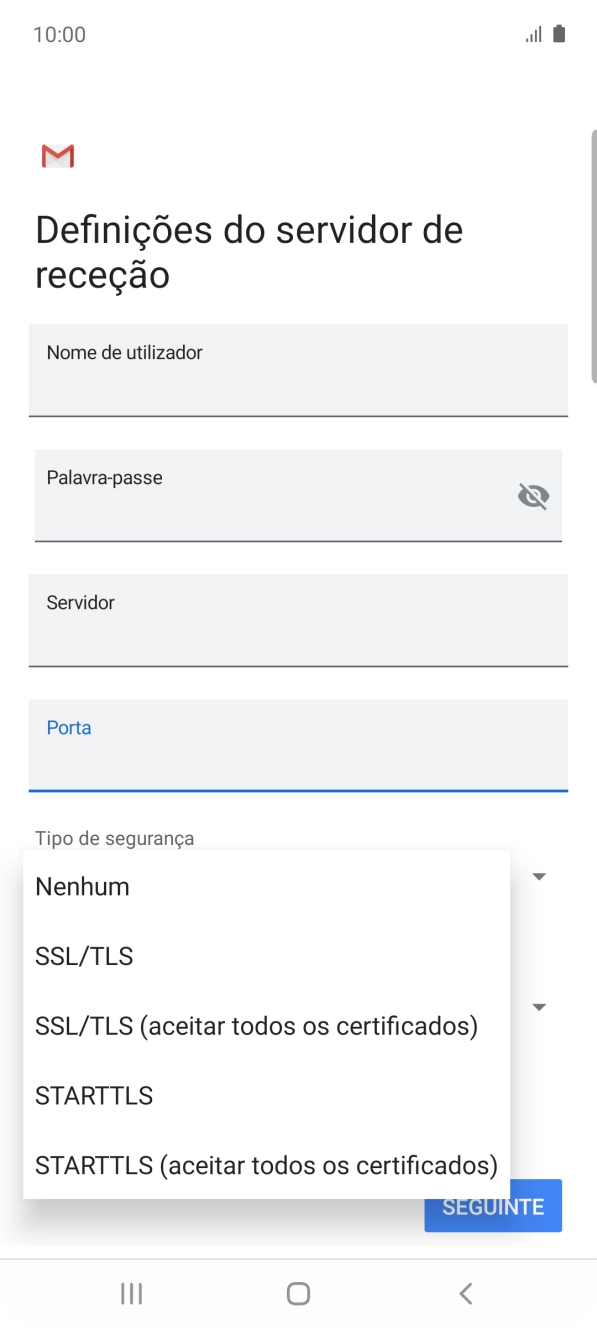 Prima SSL/TLS para ativar a função.