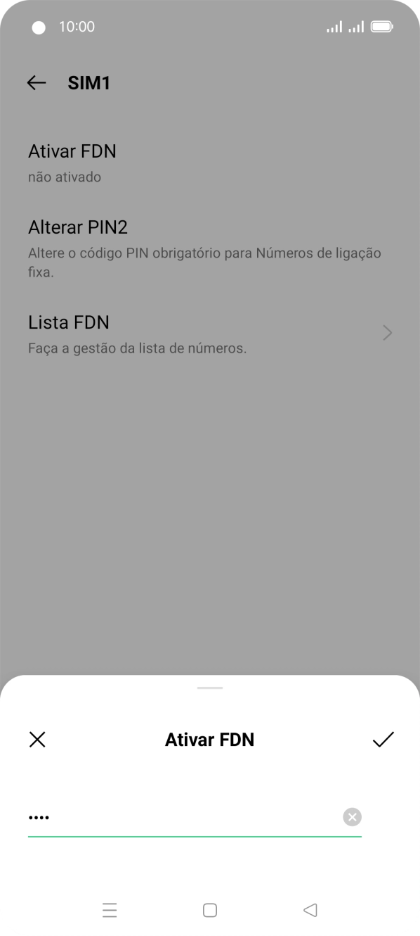 Introduza o código PIN2 e prima o ícone para aceitar.