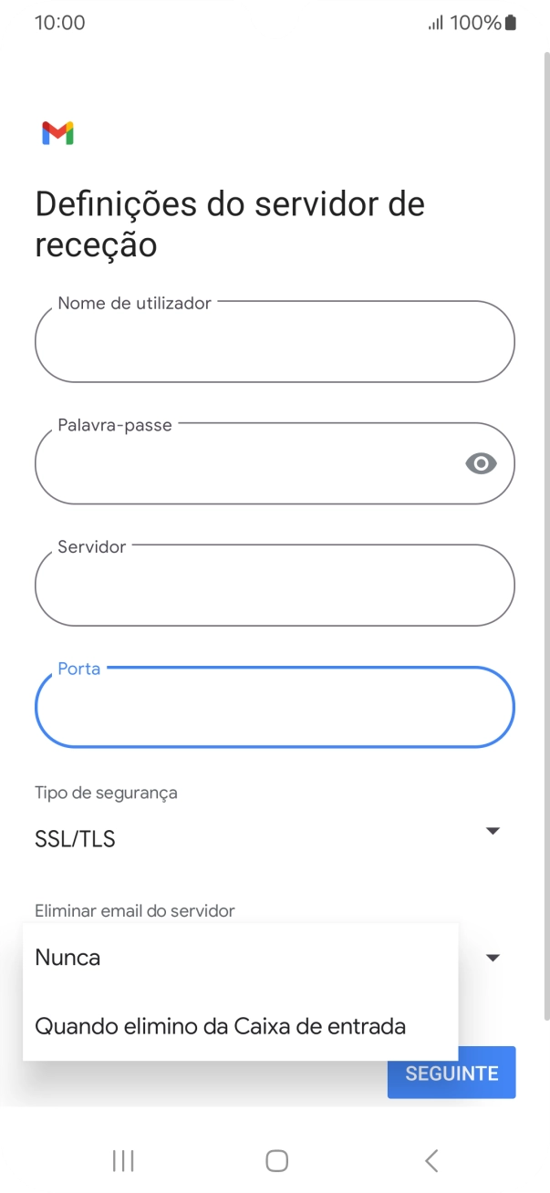 Prima Nunca para manter os e-mails no servidor quando estes são apagados no telefone.
