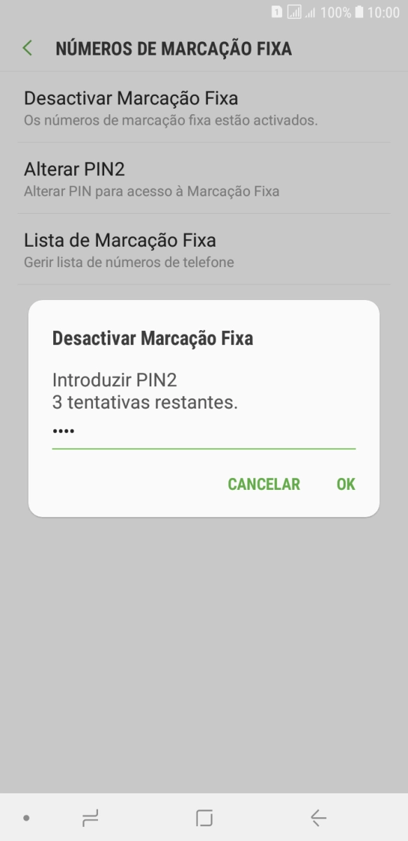 Introduza o código PIN2 e prima OK.