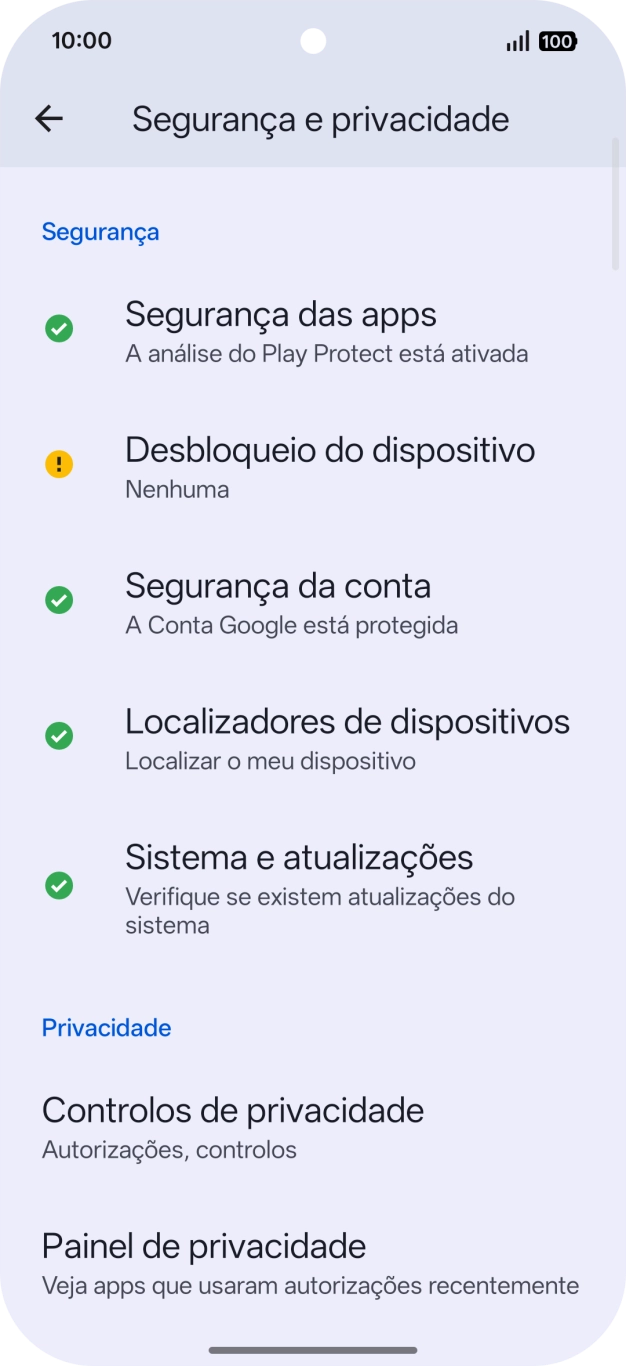 Prima Desbloqueio do dispositivo.
