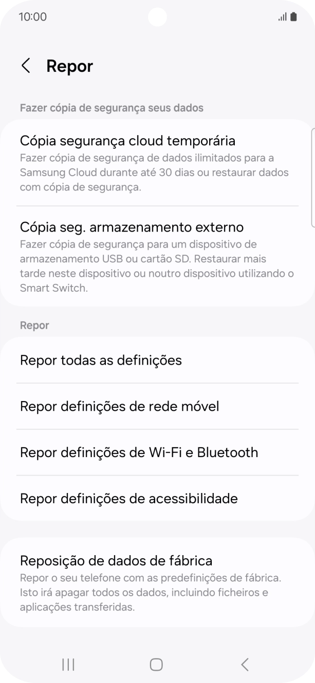 Prima Repor definições de rede móvel.