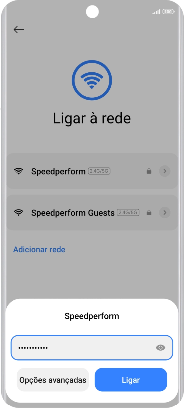 Introduza a password da rede Wi-Fi e prima Ligar.