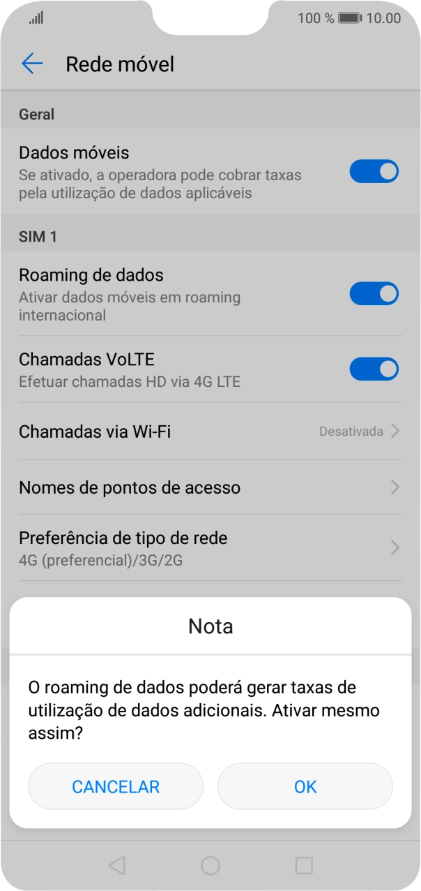 Se ativar a função, prima OK.