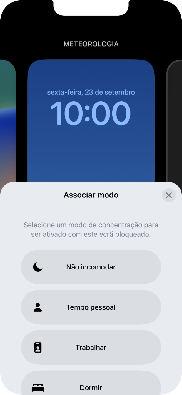 Prima o modo de concentração pretendido.
