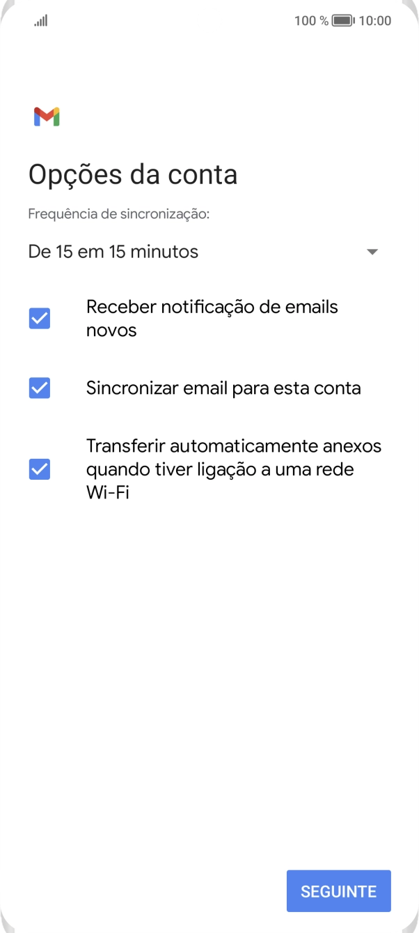 Se o ecrã mostrar esta imagem, a sua conta foi identificada e configurada automaticamente. Siga as indicações no ecrã para introduzir informações adicionais e concluir a configuração.