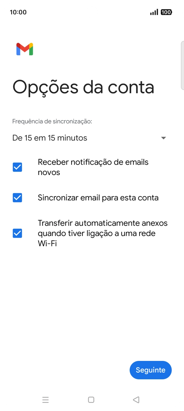 Se o ecrã mostrar esta imagem, a sua conta foi identificada e configurada automaticamente. Siga as indicações no ecrã para introduzir informações adicionais e concluir a configuração.