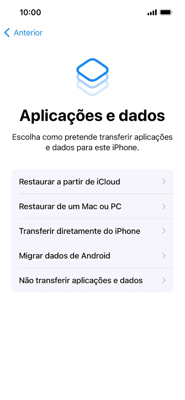 Prima Não transferir aplicações e dados e siga as indicações no ecrã para terminar a ativação.
