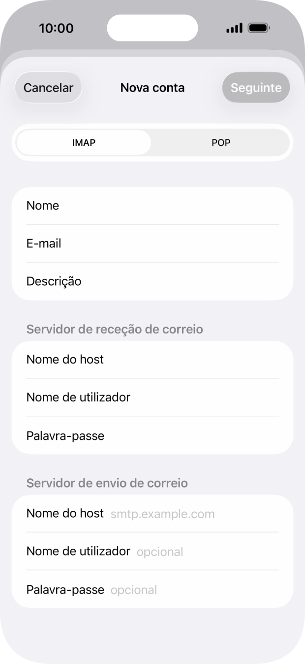 Prima Nome do host e insira smtp.vodafone.pt.
