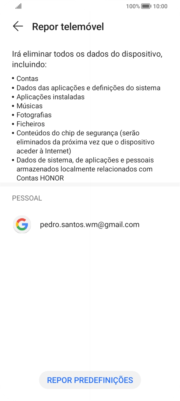 Prima REPOR PREDEFINIÇÕES.
